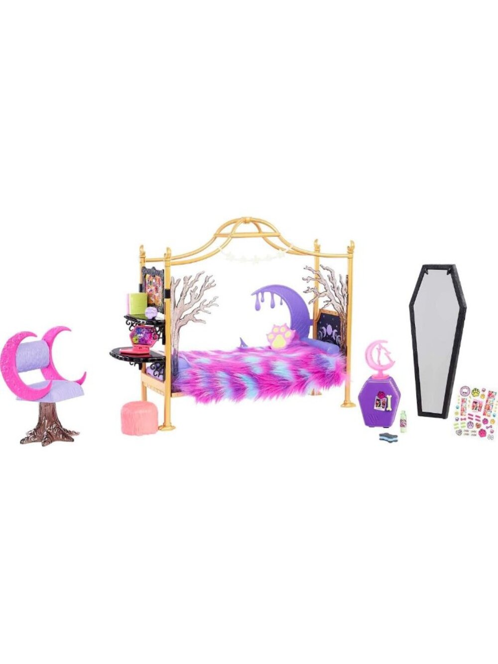 Clawdeen Wolf Bedroom Playset with Doll House Furniture, Spooky Decor
